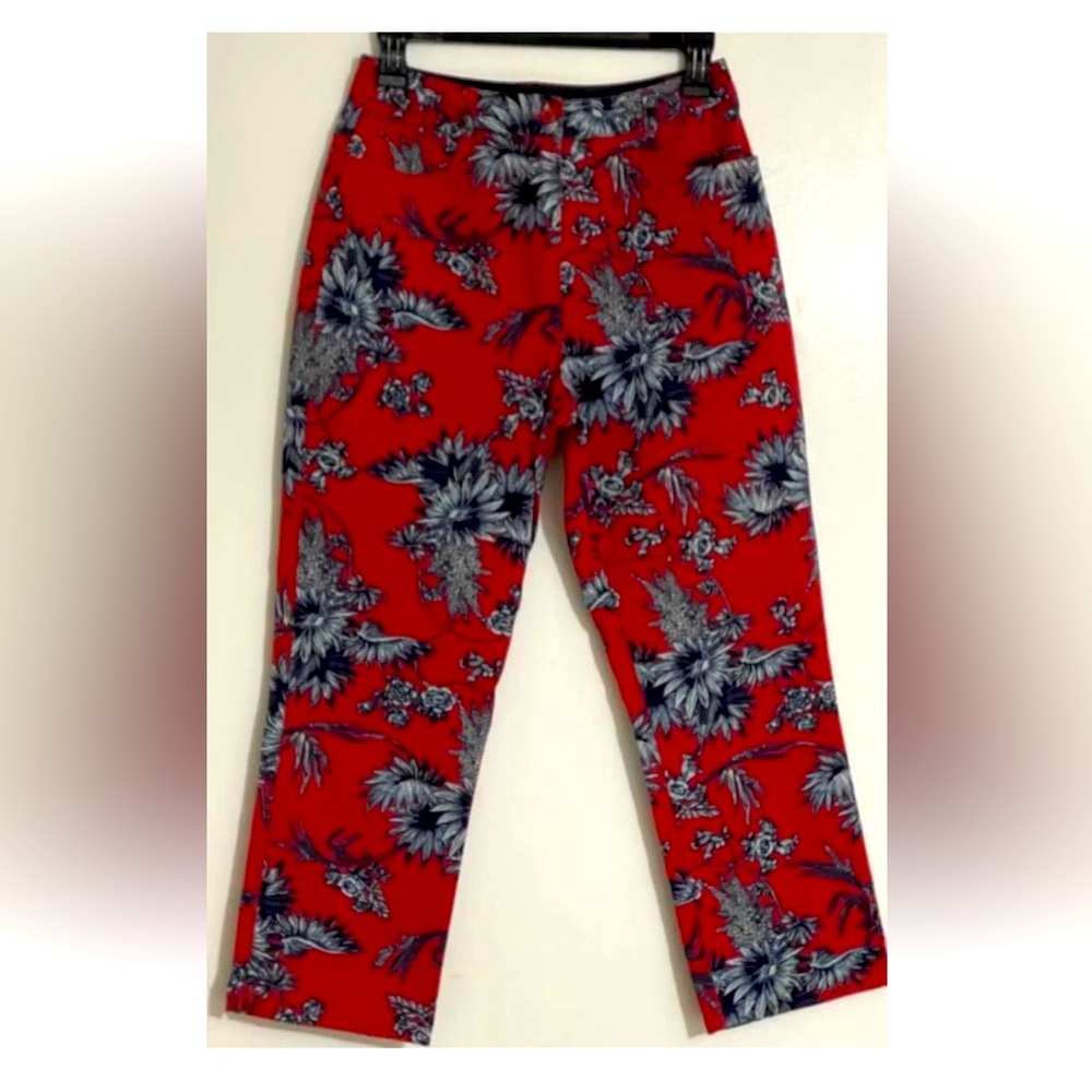 Vintage Bushwacker "Floral Still Life"- 1990's DEEP RED PANTS WOMEN'S SIZE 4